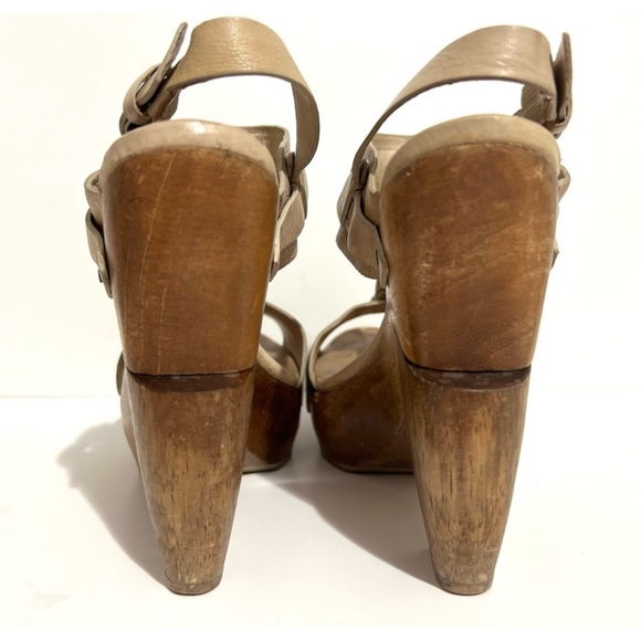 ALL SAINT Rosalina Platform Sandals Nude Leather T-Strap Buckle Abstract Heel 37 - Picture 5 of 14